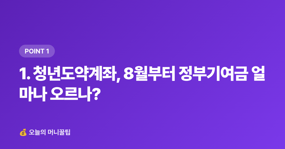 1. 청년도약계좌, 8월부터 정부기여금 얼마나 오르나? - 2026년 하반기 달라지는 금융·세금 제도 8월 총정리