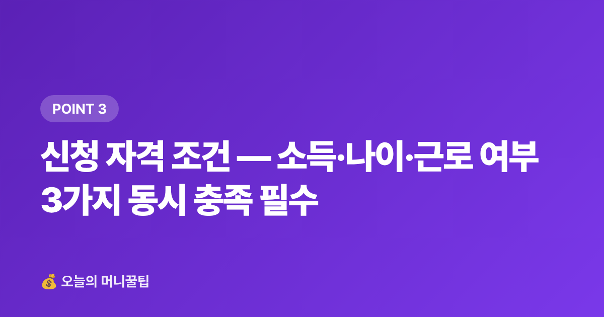 신청 자격 조건 — 소득·나이·근로 여부 3가지 동시 충족 필수 - 2026 청년내일저축계좌 신청 조건·기간·3년 수령액 계산