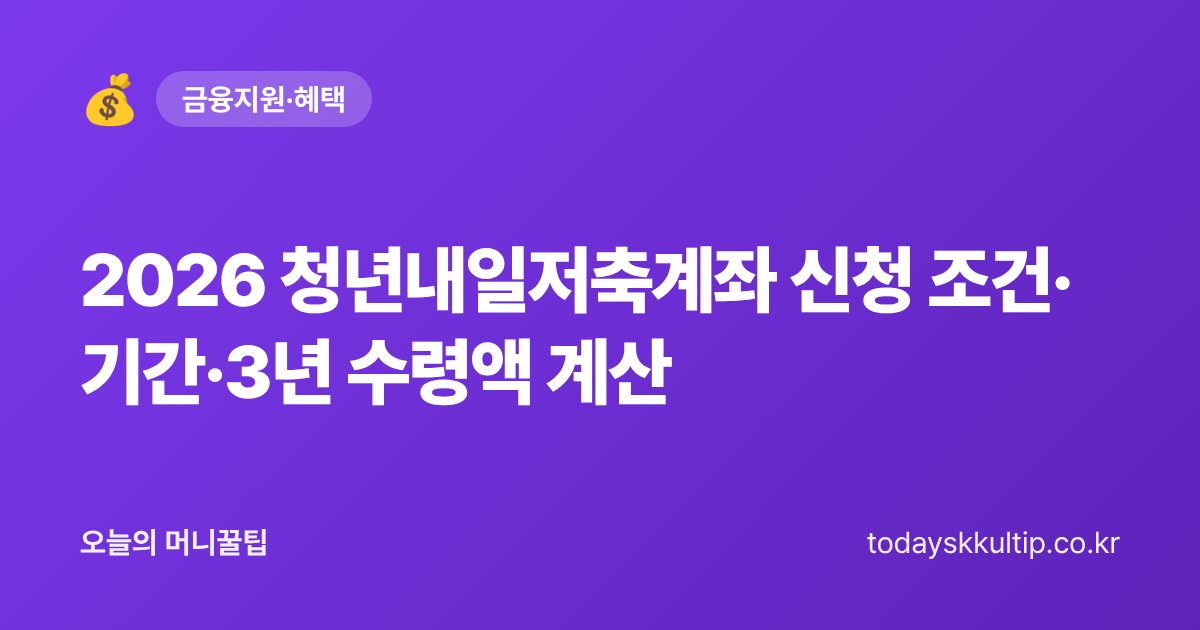 2026 청년내일저축계좌 신청 조건·기간·3년 수령액 계산 - 오늘의 머니꿀팁 대표 이미지