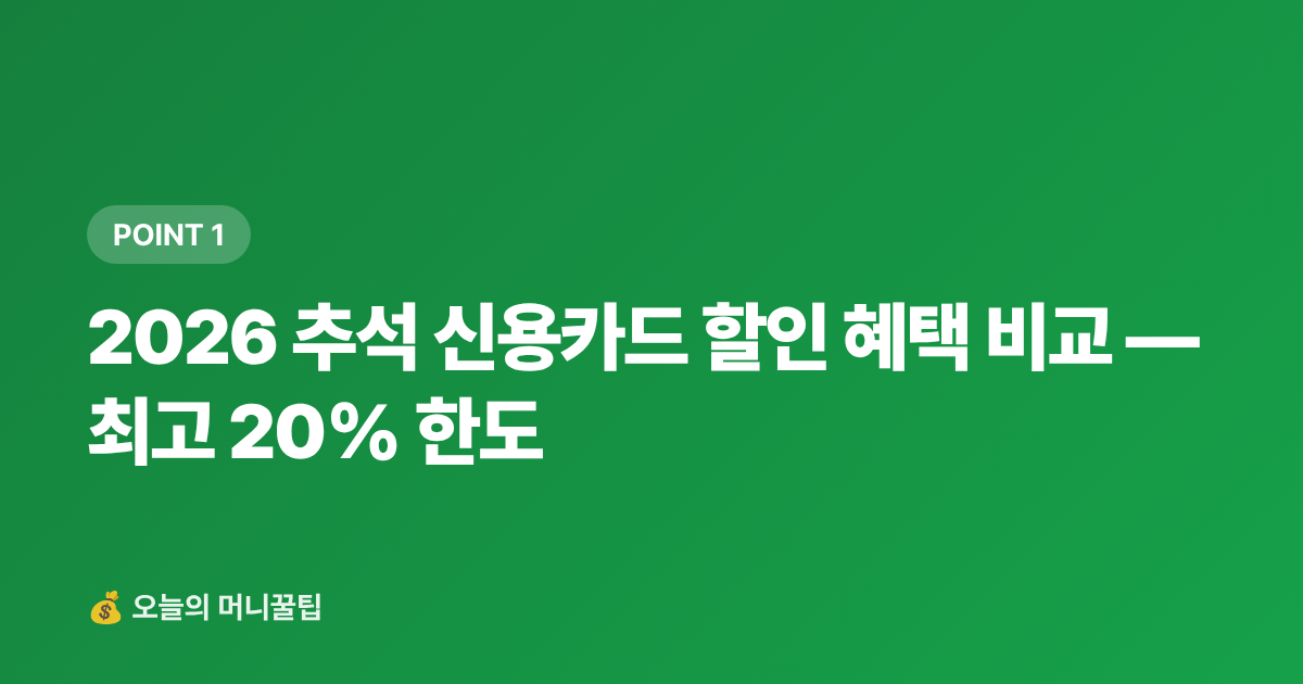 2026 추석 신용카드 할인 혜택 비교 — 최고 20% 한도 - 추석 선물세트 카드·페이 할인 혜택 총정리 2026 — 신용카드·간편결제 비교