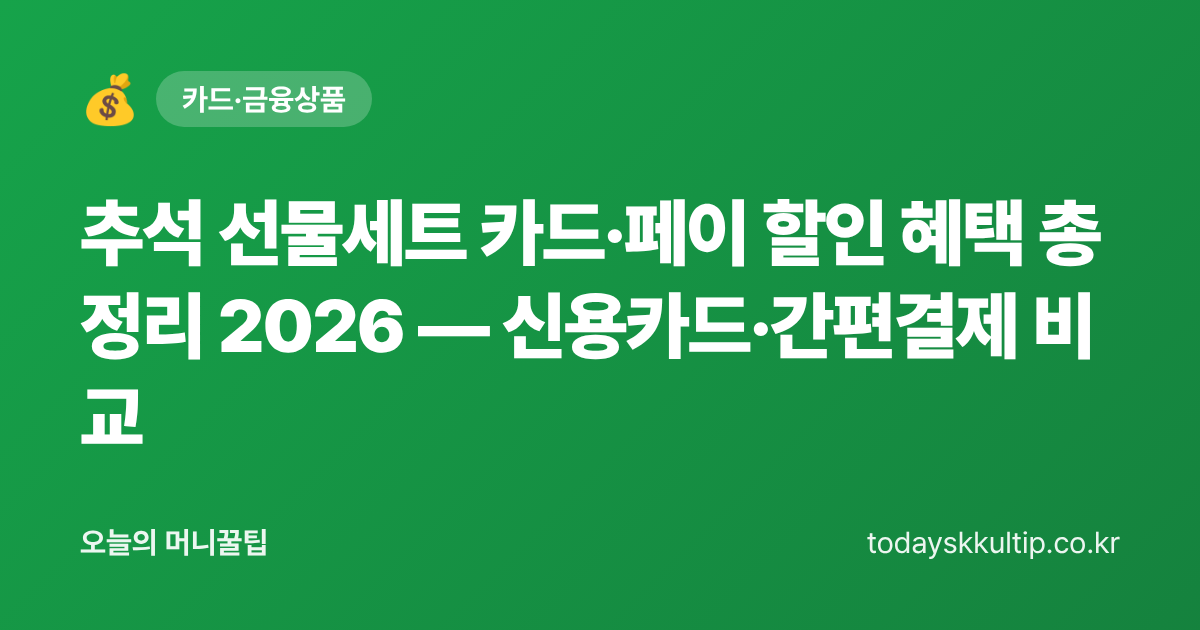 추석 선물세트 카드·페이 할인 혜택 총정리 2026 — 신용카드·간편결제 비교 - 오늘의 머니꿀팁 대표 이미지