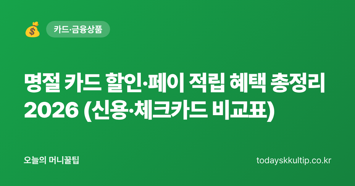 명절 카드 할인·페이 적립 혜택 총정리 2026 (신용·체크카드 비교표) - 오늘의 머니꿀팁 대표 이미지