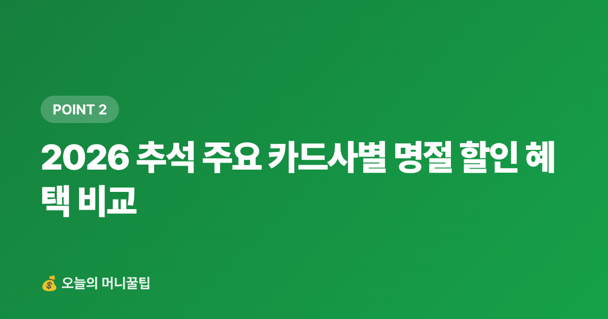 2026 추석 주요 카드사별 명절 할인 혜택 비교 - 명절 카드 할인·페이 적립 혜택 총정리 (2026)