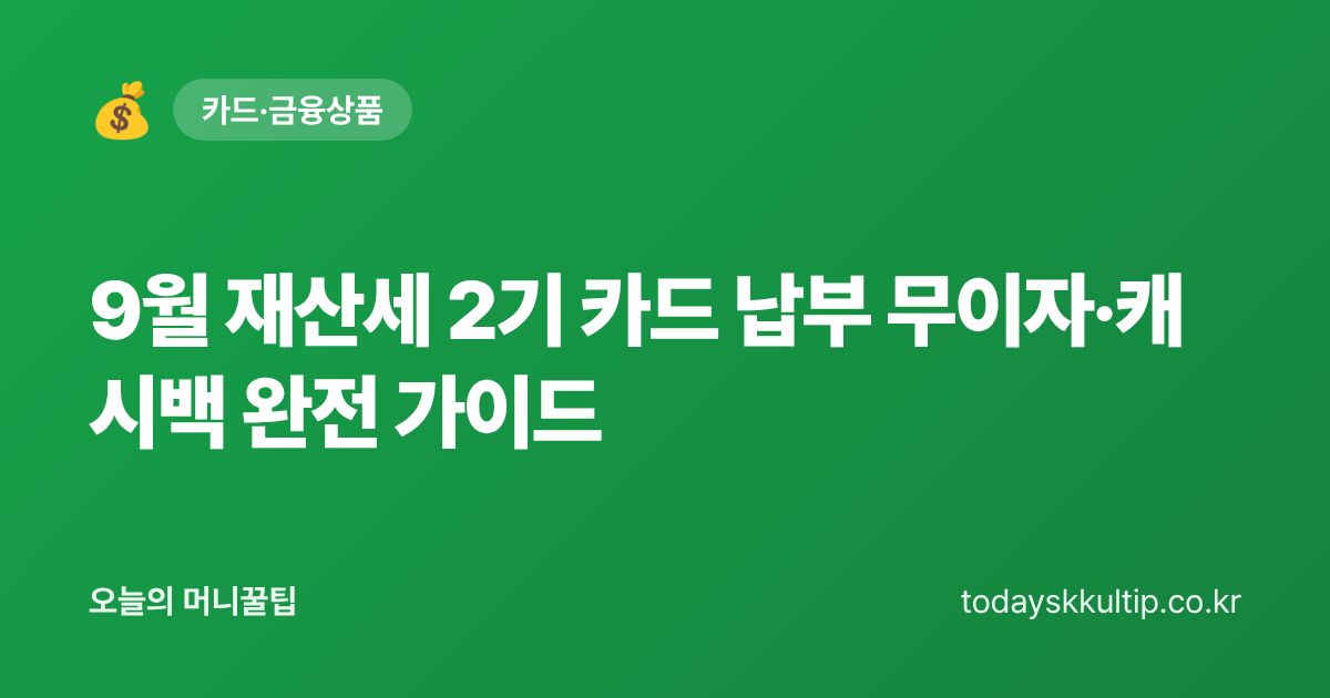 9월 재산세 2기 카드 납부 무이자·캐시백 완전 가이드 - 오늘의 머니꿀팁 대표 이미지