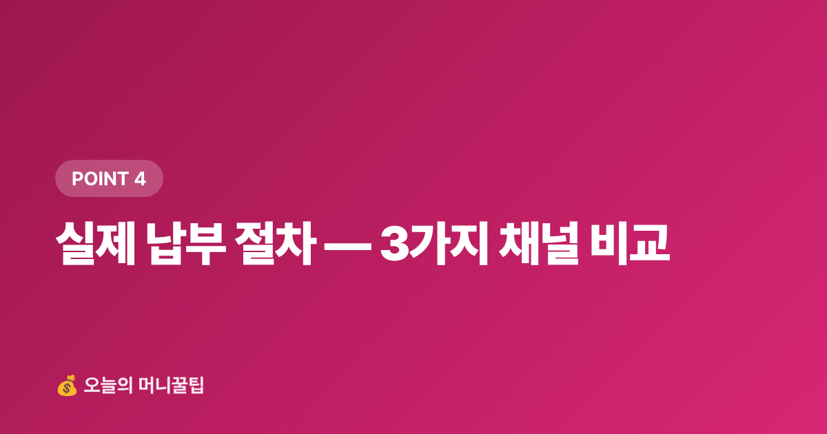 실제 납부 절차 — 3가지 채널 비교 - 9월 재산세 2기분 납부 가이드 — 카드 무이자·포인트 할인 받는 방법