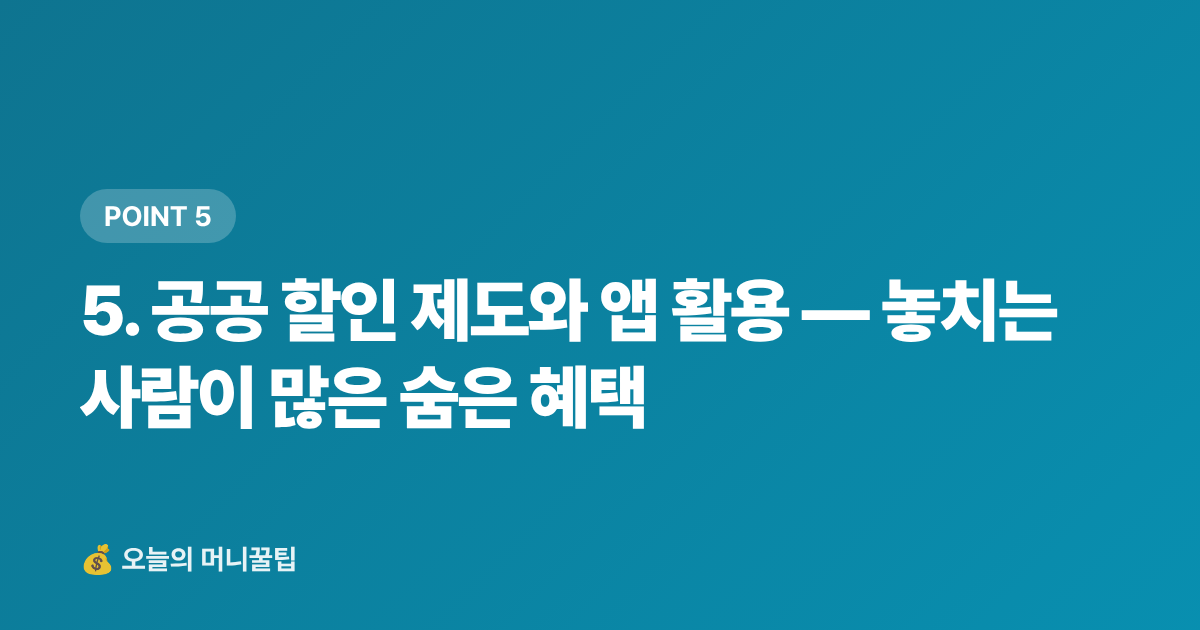 5. 공공 할인 제도와 앱 활용 — 놓치는 사람이 많은 숨은 혜택 - 여름 식비 절약 실전법: 배달비 제로로 월 10만원 아끼기